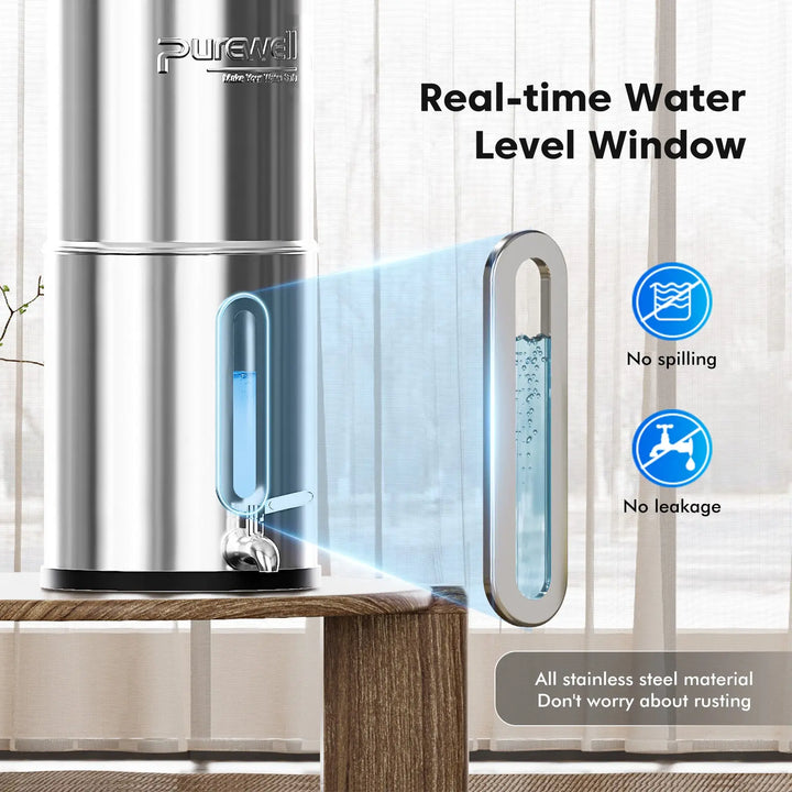 Purewell 304 Stainless Steel Gravity-fed Water Filter System 2.9 Gallons Purewell